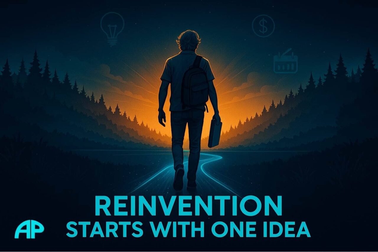 Older man walking into sunrise on a glowing digital path symbolizing transformation through retiree business ideas.