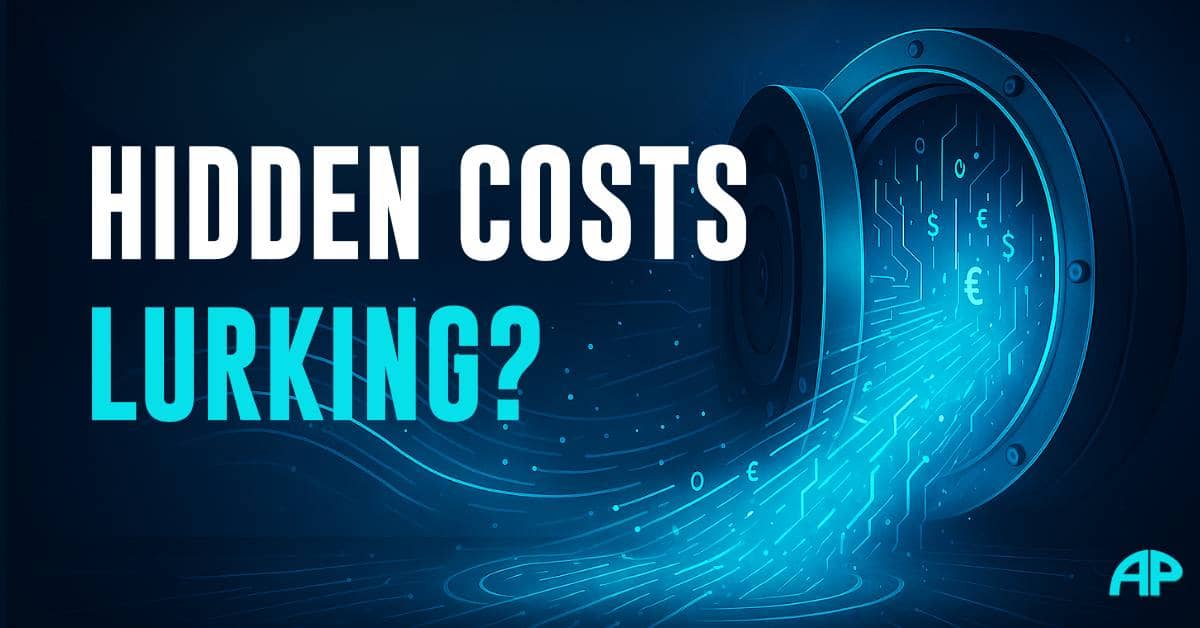 Uncovering the Hidden Cost to Start a Blog Futuristic digital vault door glowing in turquoise, spilling neon data streams and currency symbols like $, €, and £, symbolizing hidden cost to start a blog, on a dark navy background.