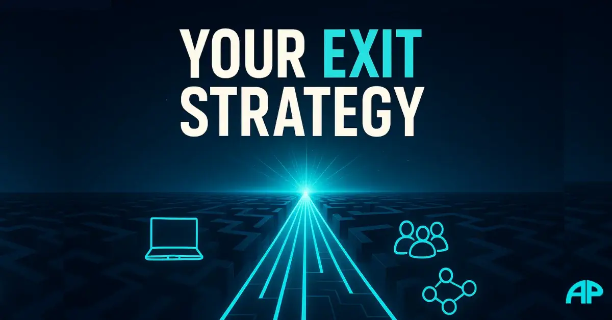 Futuristic digital pathway leading out of a maze toward glowing light, symbolizing building a freedom business for escape and independence.