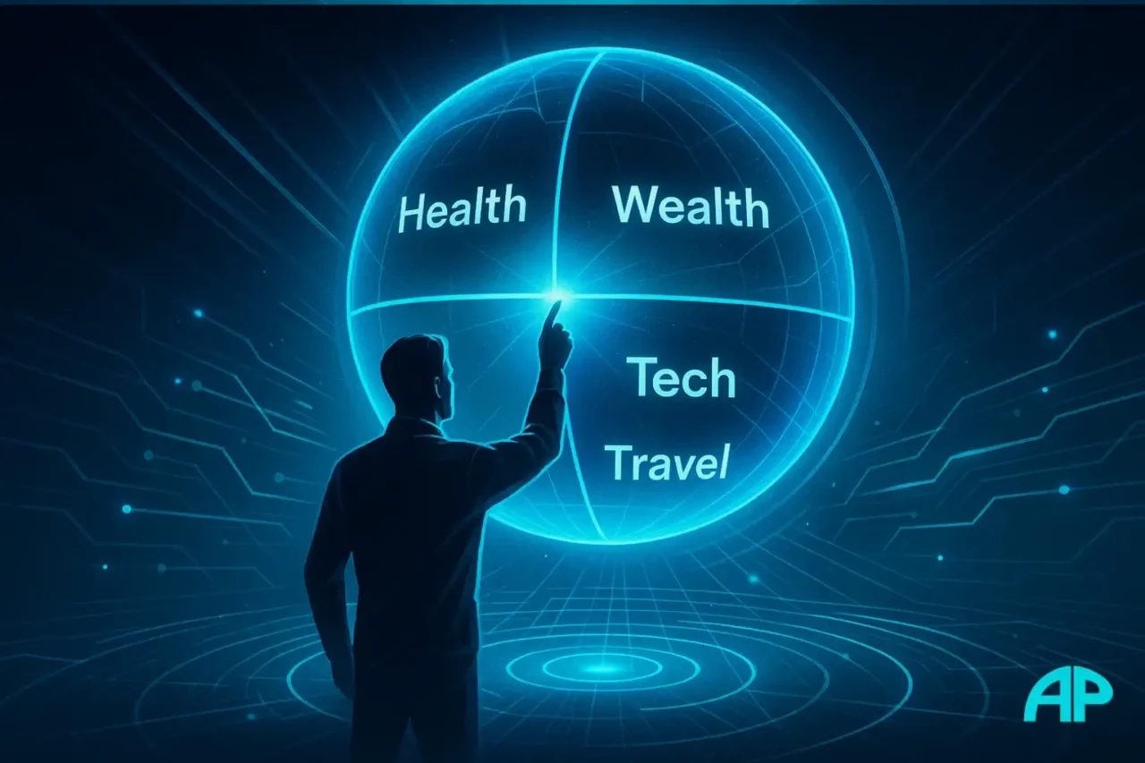 A glowing digital network radiates outward from a central turquoise circle labeled “My Blog,” surrounded by icons of search, email, and social media, representing how to Start an Affiliate Blog and drive traffic effectively.